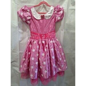 Disney Store Minnie Mouse Pink Polka Dot Costume Size 5/6 With Ears Girls